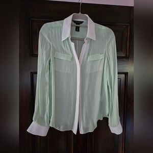 Silk Mint Green Button-Up Blouse